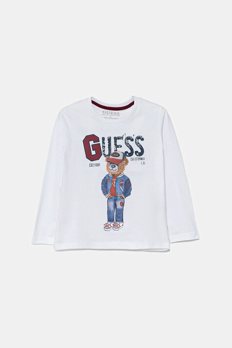 Guess longsleeve din bumbac pentru copii culoarea alb, cu imprimeu, N5YI23 K8HM4