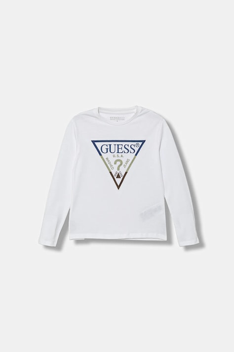 Dětské bavlněné tričko s dlouhým rukávem Guess bílá barva, s aplikací, N5YI24 K8HM4