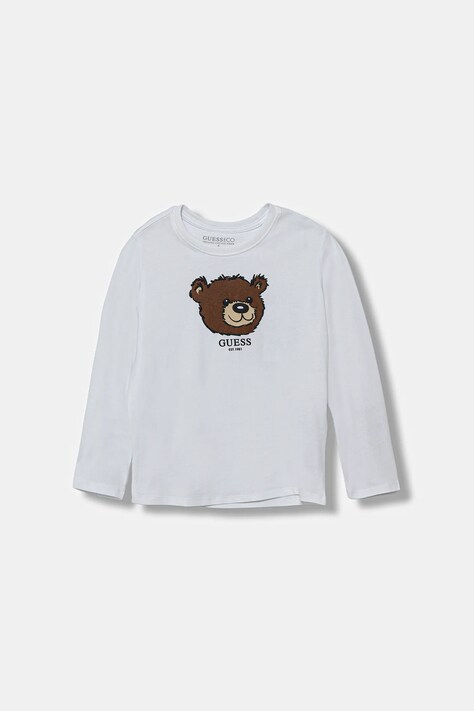Guess longsleeve din bumbac pentru copii culoarea alb, cu imprimeu, N5YI25 K8HM4