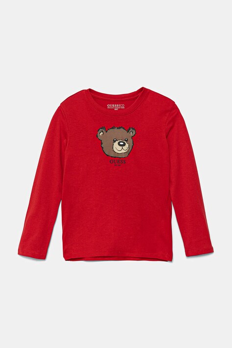 Guess longsleeve din bumbac pentru copii culoarea roșu, cu imprimeu, N5YI25 K8HM4