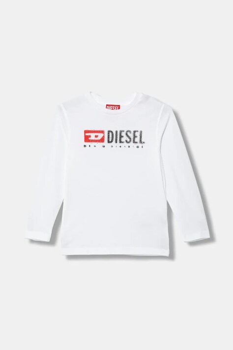 Παιδικό βαμβακερό μακρυμάνικο Diesel TDROPS T-SHIRT χρώμα: άσπρο, J02474