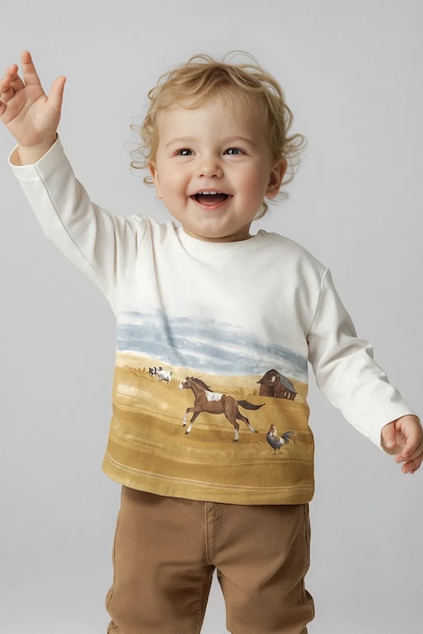 Mayoral longsleeve din bumbac pentru bebeluși culoarea alb, cu imprimeu, 2068