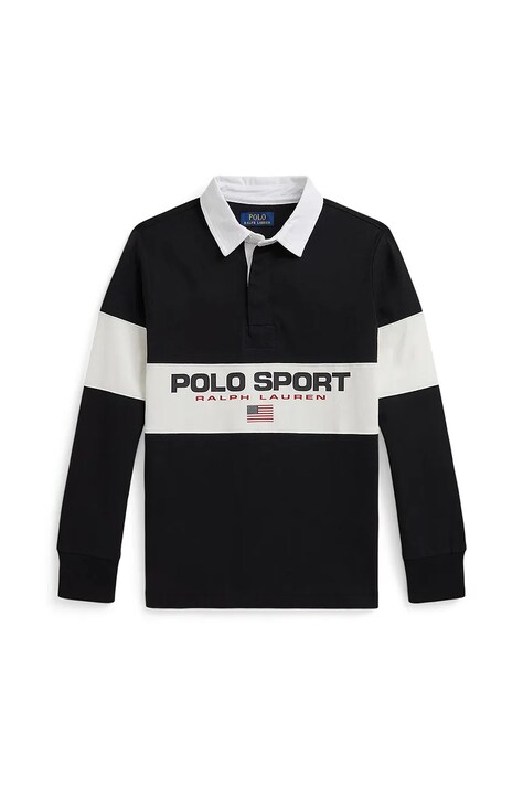 Polo Ralph Lauren longsleeve bawełniany dziecięcy kolor czarny z nadrukiem 323P01531002