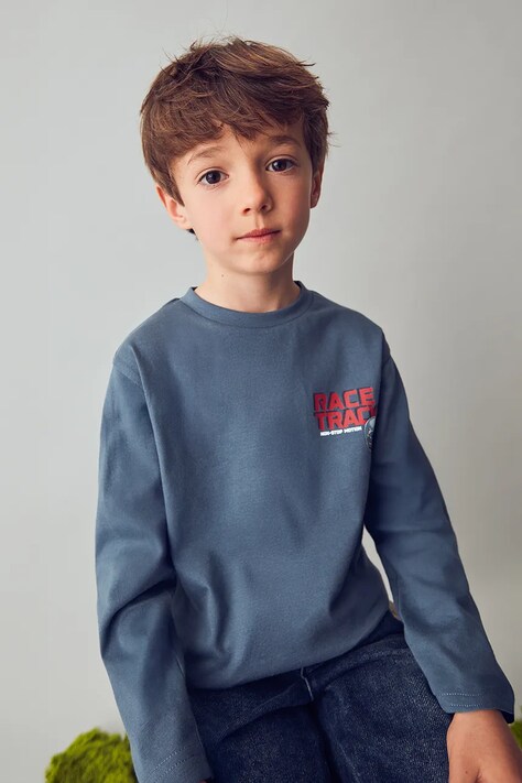 Mayoral longsleeve bawełniany dziecięcy kolor niebieski z nadrukiem 4084