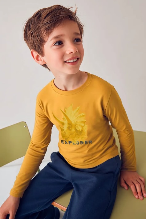 Mayoral longsleeve din bumbac culoarea galben, cu imprimeu, 4090