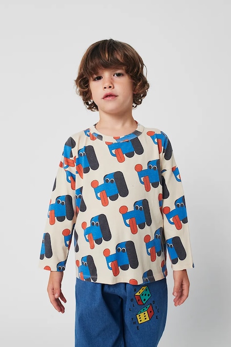 Хлопковый лонгслив для младенцев Bobo Choses Doggy Mate цвет бежевый узор 225AC010