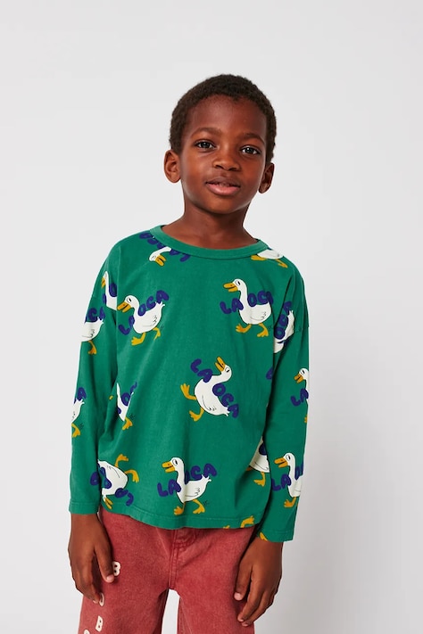 Bobo Choses longsleeve din bumbac pentru copii La Oca culoarea verde, cu imprimeu, 225AC012