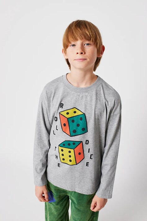 Detské bavlnené tričko s dlhým rukávom Bobo Choses Roll the Dice šedá farba, s potlačou, 225AC015