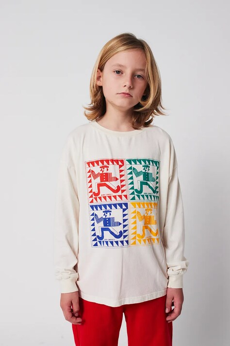 Bobo Choses longsleeve din bumbac pentru copii Rainbow Mr Pencil culoarea alb, cu imprimeu, 225AC020