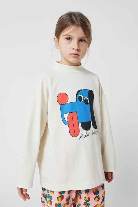 Bobo Choses longsleeve din bumbac pentru copii Doggy Mate culoarea alb, cu imprimeu, 225AC022
