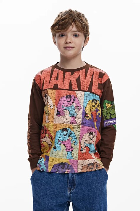 Desigual longsleeve bawełniany dziecięcy kolor brązowy z nadrukiem 25WBTK05
