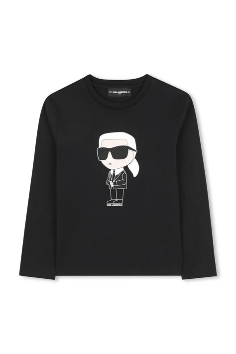 Otroška bombažna majica z dolgimi rokavi Karl Lagerfeld črna barva, Z30953