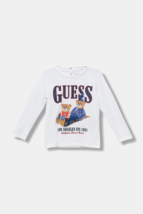 Guess longsleeve din bumbac pentru copii culoarea alb, cu imprimeu, I5BI00 I3Z14
