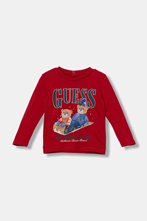 Дитячий бавовняний лонгслів Guess колір червоний з принтом I5BI00 I3Z14