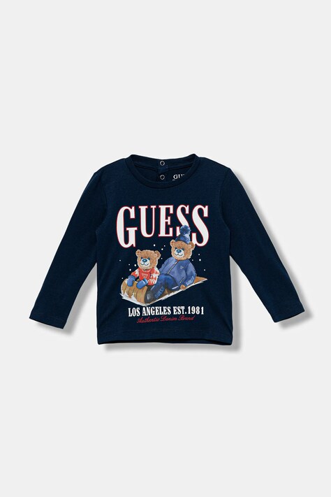 Дитячий бавовняний лонгслів Guess колір синій з принтом I5BI00 I3Z14