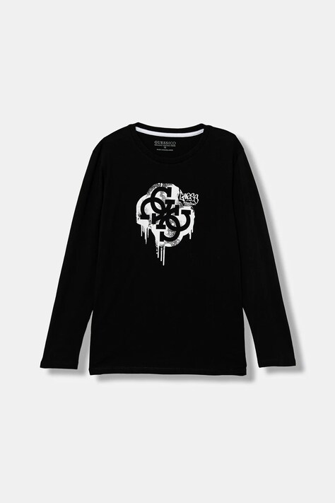 Guess longsleeve bawełniany dziecięcy kolor czarny z nadrukiem L5BI01 I3Z14