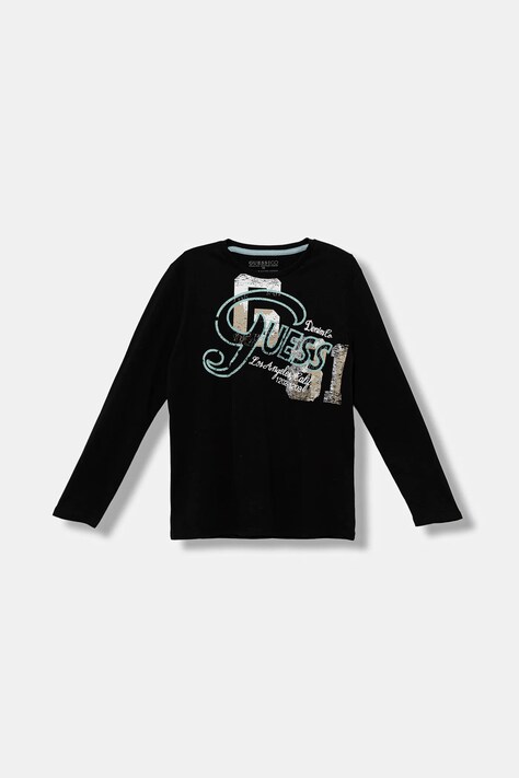 Guess longsleeve bawełniany dziecięcy kolor czarny z nadrukiem L5BI03 I3Z14