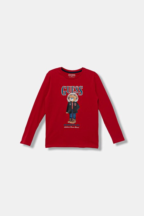 Guess longsleeve bawełniany dziecięcy kolor czerwony wzorzysty L5BI09 I3Z14