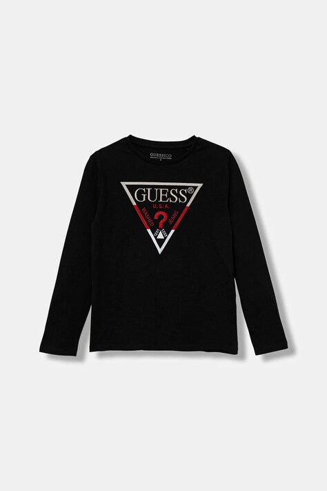Guess longsleeve bawełniany dziecięcy kolor czarny z aplikacją L5BI35 I3Z14