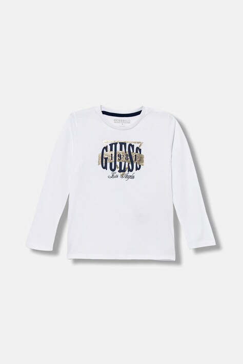Παιδικό βαμβακερό μακρυμάνικο Guess χρώμα: άσπρο, N5BI01 I3Z14
