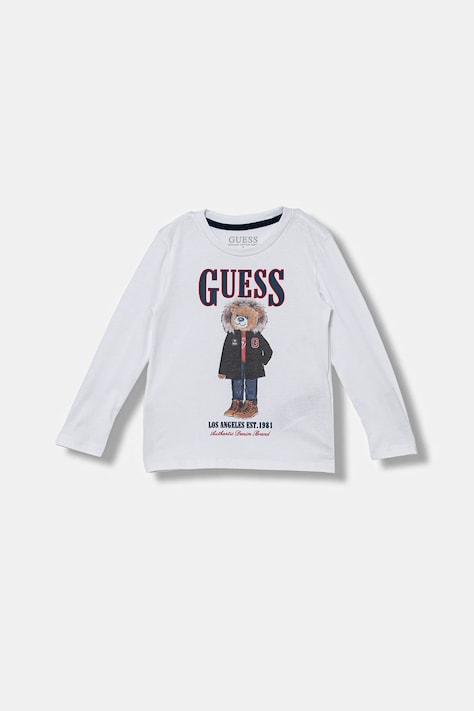 Dětské bavlněné tričko s dlouhým rukávem Guess bílá barva, s potiskem, N5BI04 I3Z14