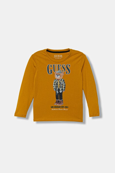 Хлопковый детский лонгслив Guess цвет жёлтый с принтом N5BI04 I3Z14