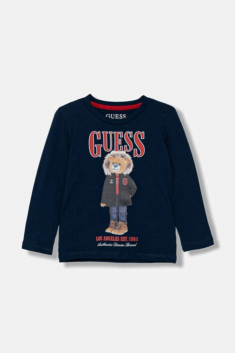 Guess longsleeve bawełniany dziecięcy kolor granatowy z nadrukiem N5BI04 I3Z14