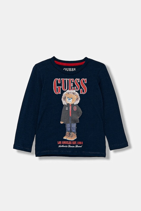 Хлопковый детский лонгслив Guess цвет синий с принтом N5BI04 I3Z14
