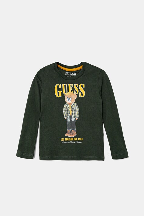 Guess longsleeve din bumbac pentru copii culoarea verde, cu imprimeu, N5BI04 I3Z14