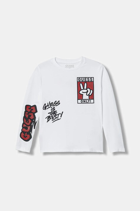 Guess longsleeve bawełniany kolor biały z nadrukiem N5BI05 I3Z14