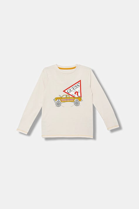 Детска блуза с дълги ръкави Guess в бежово с принт N5BI14 I3Z14