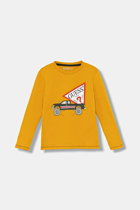 Guess longsleeve bawełniany dziecięcy kolor żółty z nadrukiem N5BI14 I3Z14