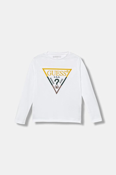 Дитячий бавовняний лонгслів Guess колір білий з аплікацією N5BI21 I3Z14