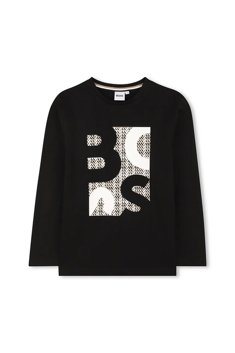 BOSS longsleeve dziecięcy kolor czarny z nadrukiem J52362