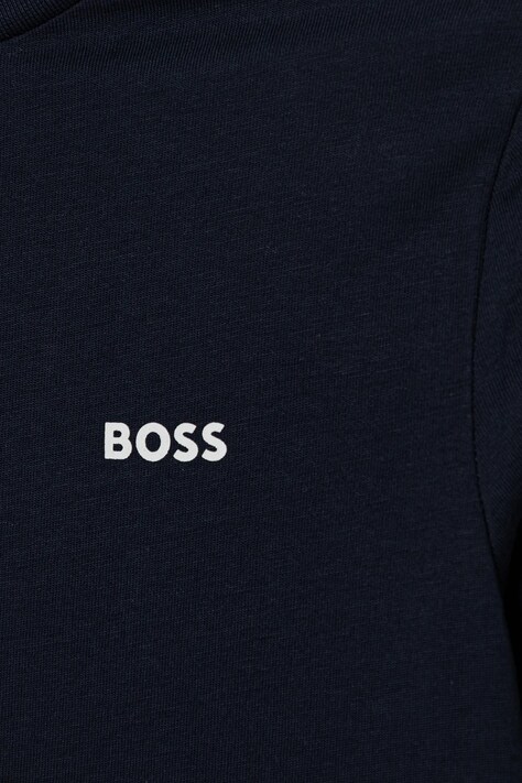 Дитячий бавовняний лонгслів BOSS колір синій з принтом J52364