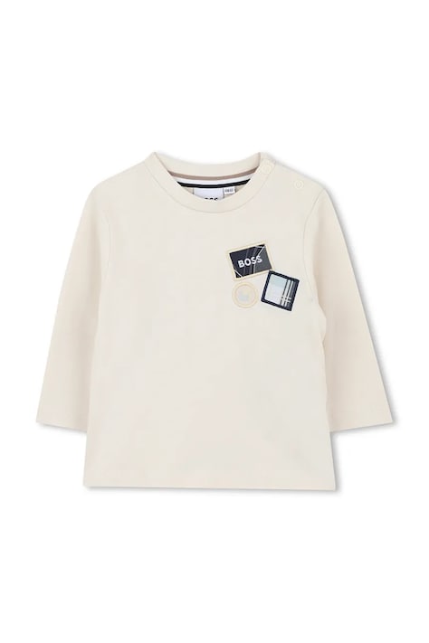 BOSS longsleeve bawełniany dziecięcy kolor beżowy z nadrukiem J52473