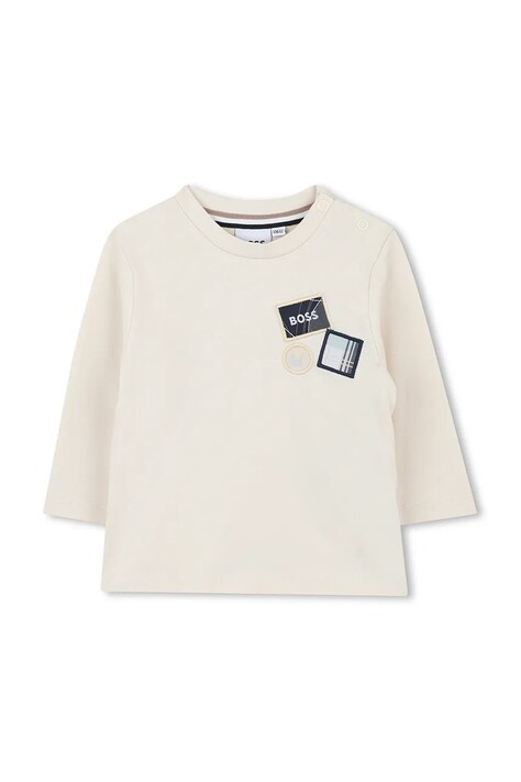 BOSS longsleeve bawełniany niemowlęcy kolor beżowy z aplikacją J52473