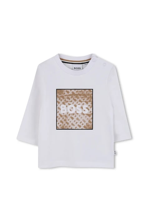 BOSS longsleeve bebeluși culoarea alb, cu imprimeu, J52715