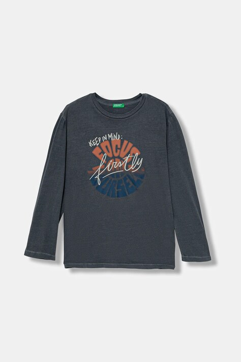 United Colors of Benetton longsleeve bawełniany dziecięcy kolor czarny z nadrukiem 3PCMC10QL