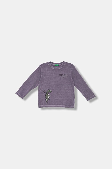 United Colors of Benetton longsleeve din bumbac pentru copii culoarea violet, cu imprimeu, 3PCMG10K6