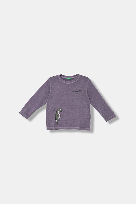 United Colors of Benetton longsleeve din bumbac pentru copii culoarea violet, cu imprimeu, 3PCMG10K6