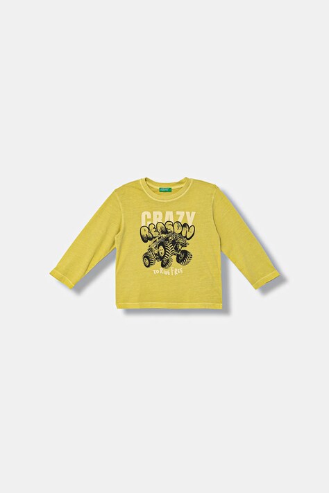 United Colors of Benetton longsleeve bawełniany dziecięcy kolor zielony z nadrukiem 3PCMG10K6