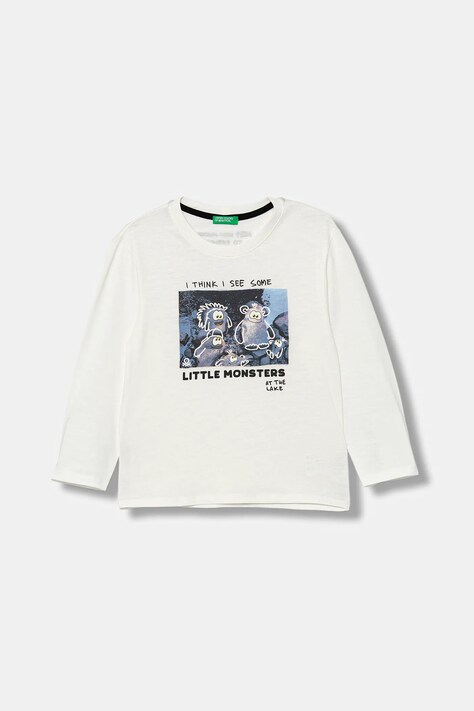 United Colors of Benetton longsleeve bawełniany dziecięcy kolor biały z nadrukiem 3TAMG10KM
