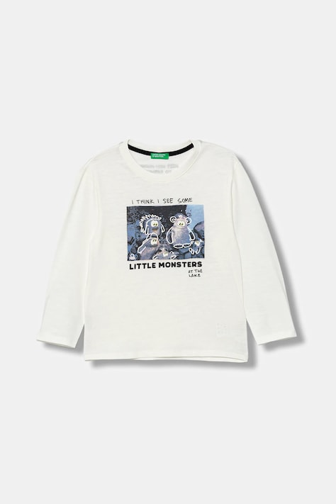 United Colors of Benetton longsleeve bawełniany dziecięcy kolor biały z nadrukiem 3TAMG10KM