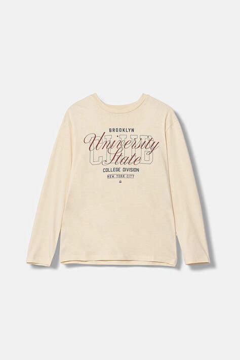 United Colors of Benetton longsleeve bawełniany dziecięcy kolor beżowy z nadrukiem 35RYC10QQ