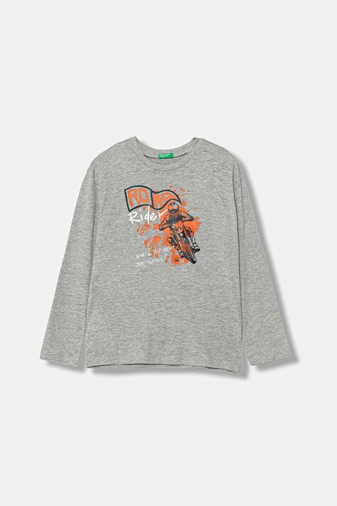 United Colors of Benetton longsleeve bawełniany dziecięcy kolor szary z nadrukiem 35RYC10QQ