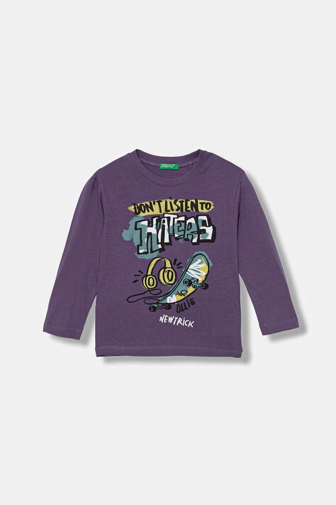 United Colors of Benetton longsleeve bawełniany dziecięcy kolor fioletowy z nadrukiem 35RYG10K4
