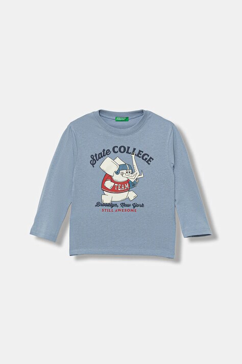 United Colors of Benetton longsleeve bawełniany dziecięcy kolor niebieski z nadrukiem 35RYG10K4