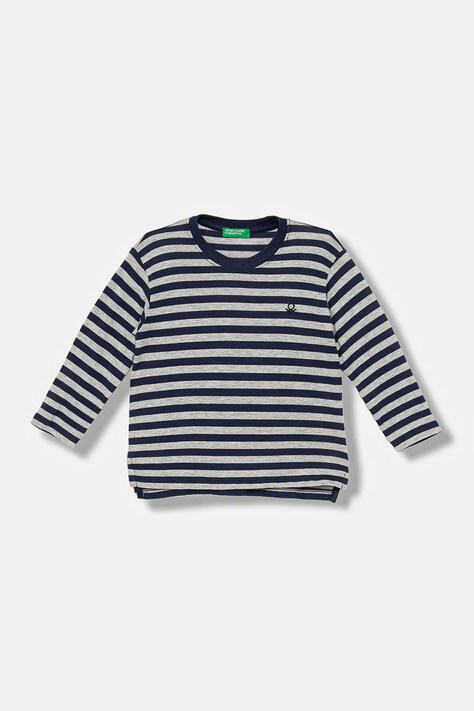 Бебешка памучна блуза с дълъг ръкав United Colors of Benetton в тъмносиньо с десен 3FNLG10K9