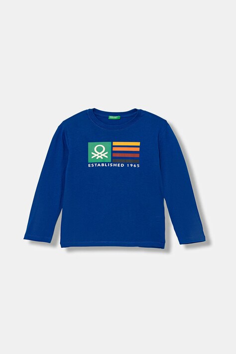 United Colors of Benetton longsleeve bawełniany dziecięcy kolor niebieski z nadrukiem 3I1XC10JN